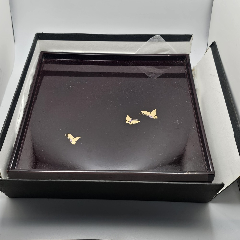 Vintage Japanese Lacquer Lacquerware Butterfly Plates X 3
